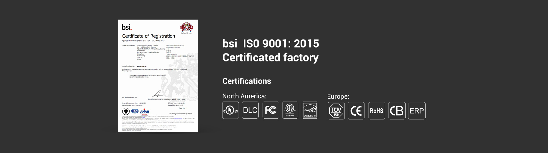 bsi  IS0 9001: 2015 Certificated factory