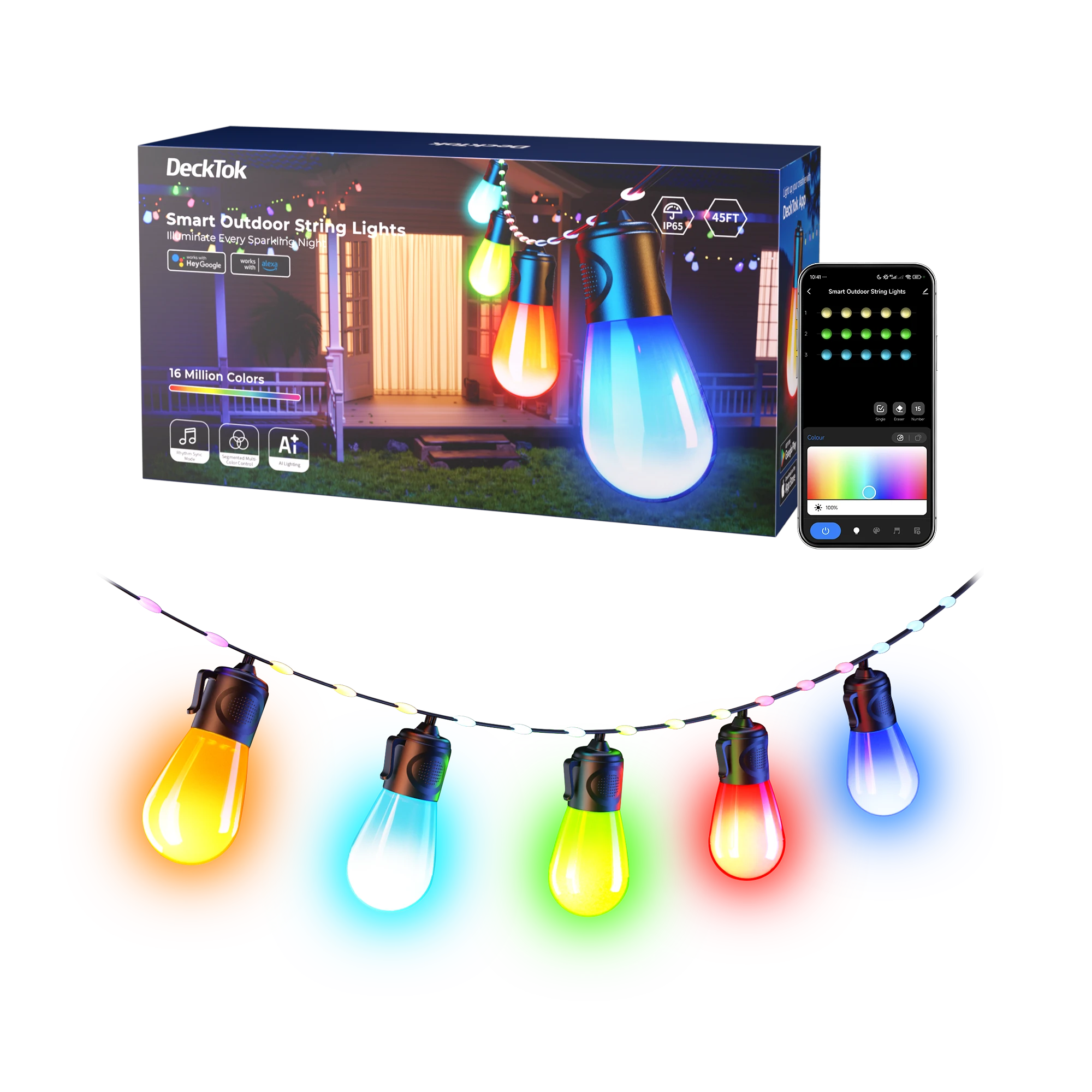 DeckTok Smart Outdoor String Lights(45FT)