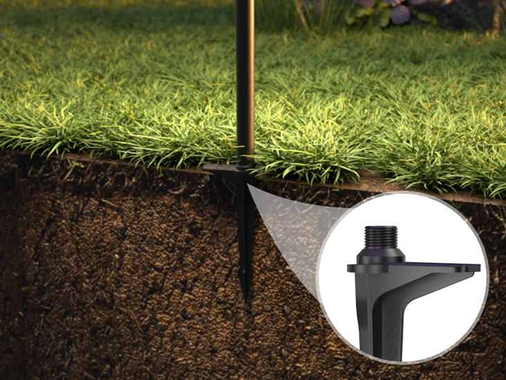 Solar path light ground stake for stable installation in grass and soil