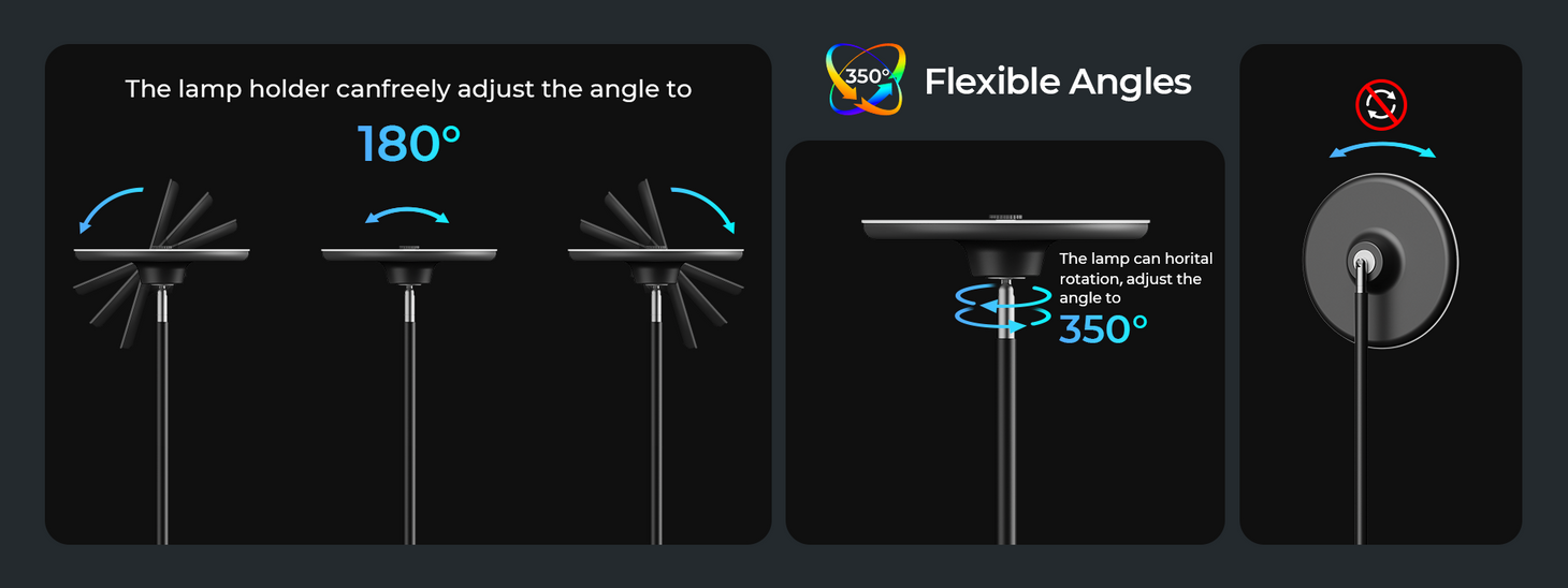 Projection floor lamp with 180 and 350 degree adjustable lamp head