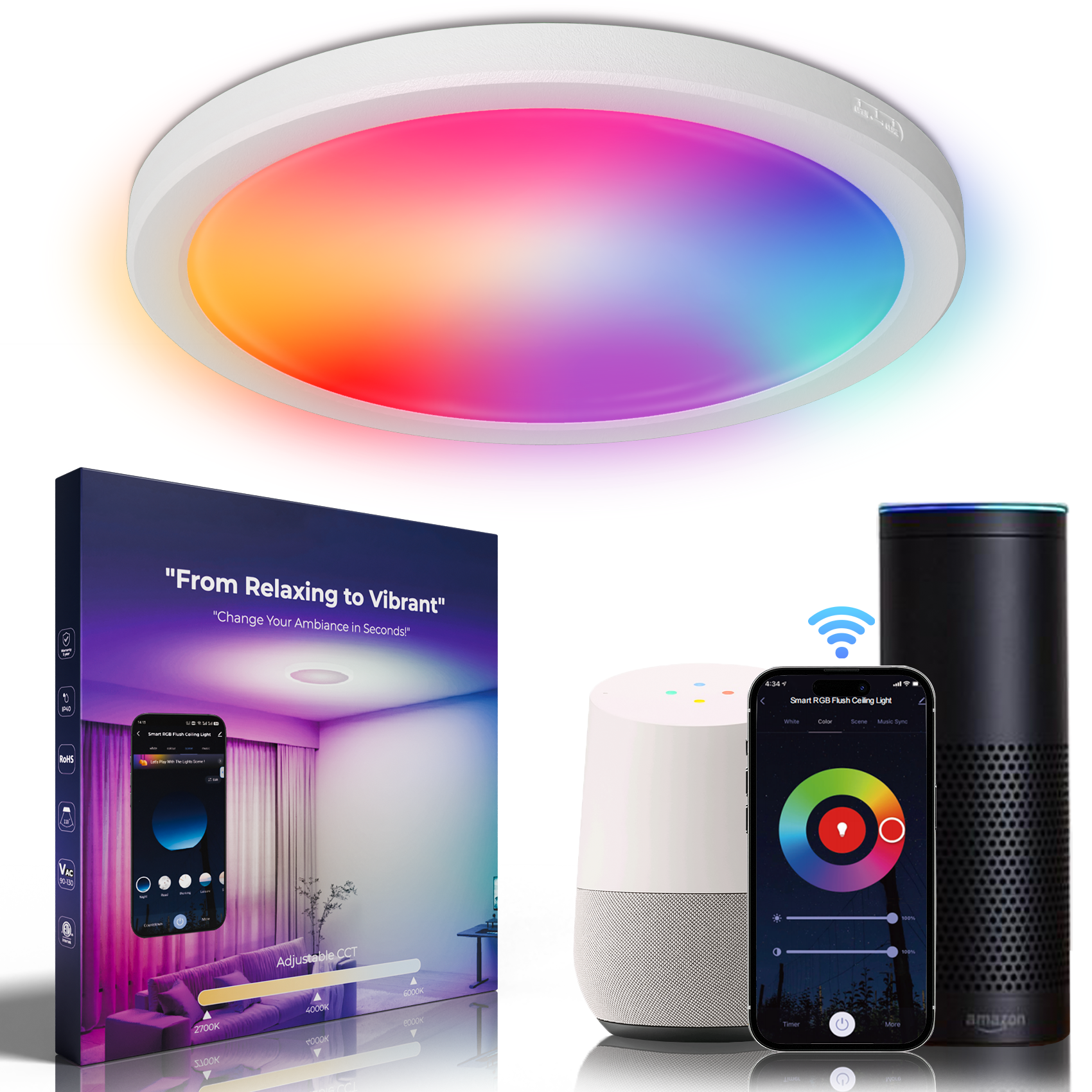 DeckTok RGBCW LED Flush Mount Ceiling Light