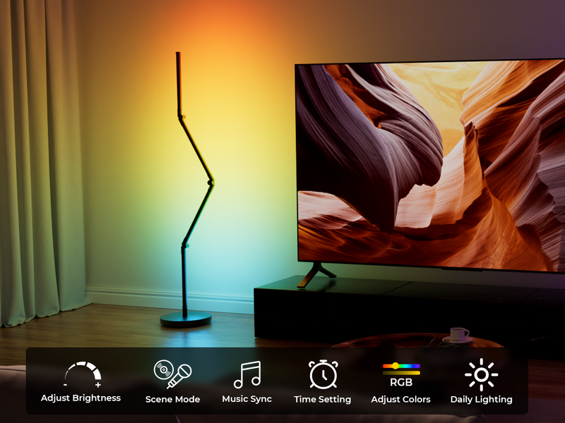 Smart foldable floor lamp creating RGB ambient lighting for TV and living room
