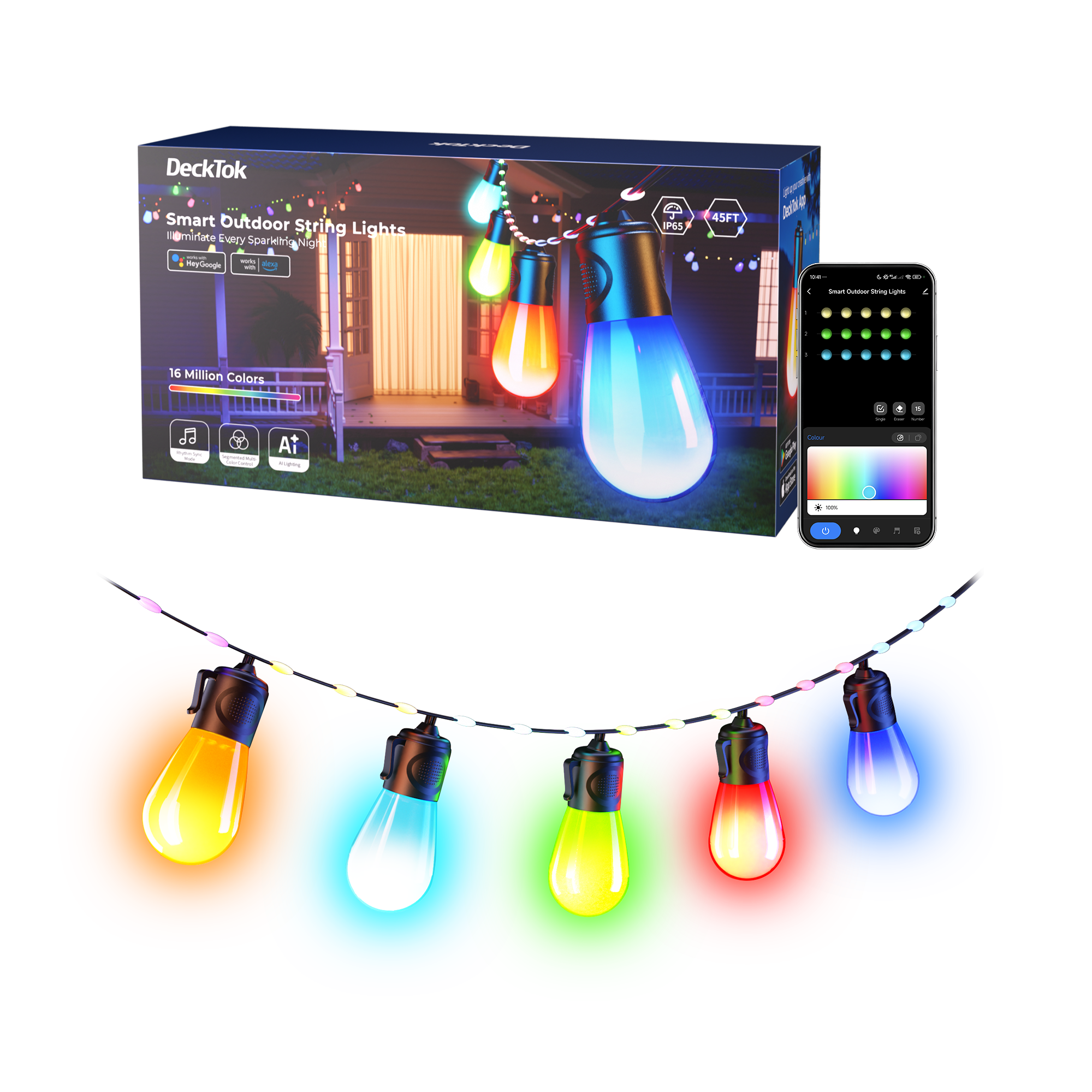DeckTok Smart Outdoor String Lights(45FT)