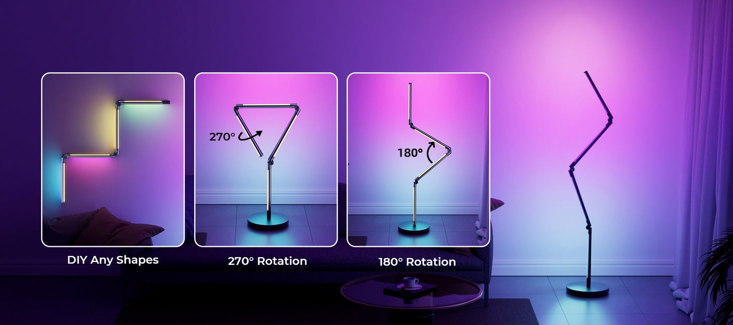 Adjustable smart foldable floor lamp with 180 and 270 degree rotation