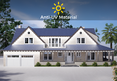 Permanent outdoor lights made with anti-UV material installed on house exterior for long-lasting outdoor lighting