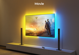 HDMI TV backlight with warm ambient lighting enhancing movie viewing experience and cinematic atmosphere