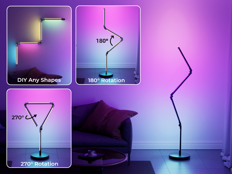 Adjustable smart foldable floor lamp with 180 and 270 degree rotation