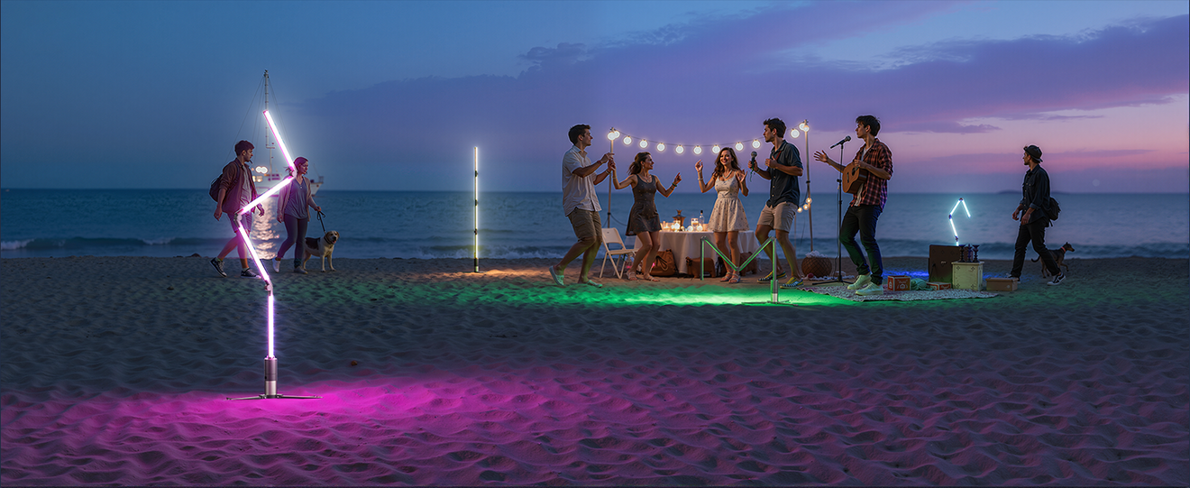 DeckTok smart outdoor foldable beach light providing necessary lighting support for nighttime events, camping, and parties on the sand with convenient portable technology.