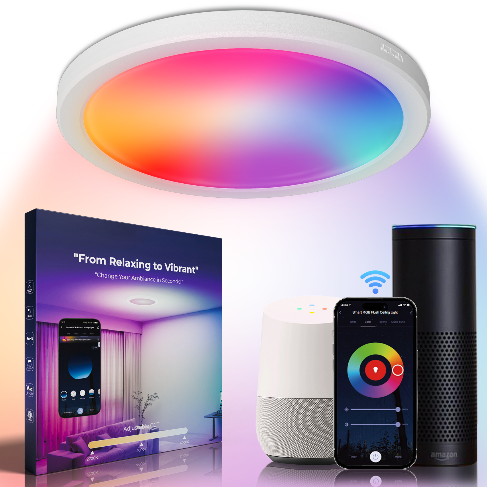 DeckTok RGBCW LED Flush Mount Ceiling Light