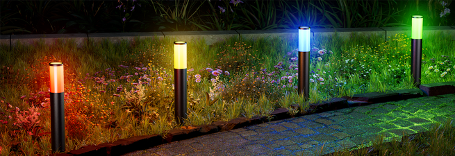 Color changing smart pathway lights for garden and walkway lighting at night