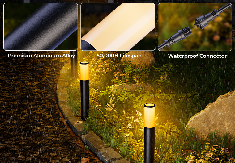 Durable smart pathway lights with aluminum body and waterproof connector