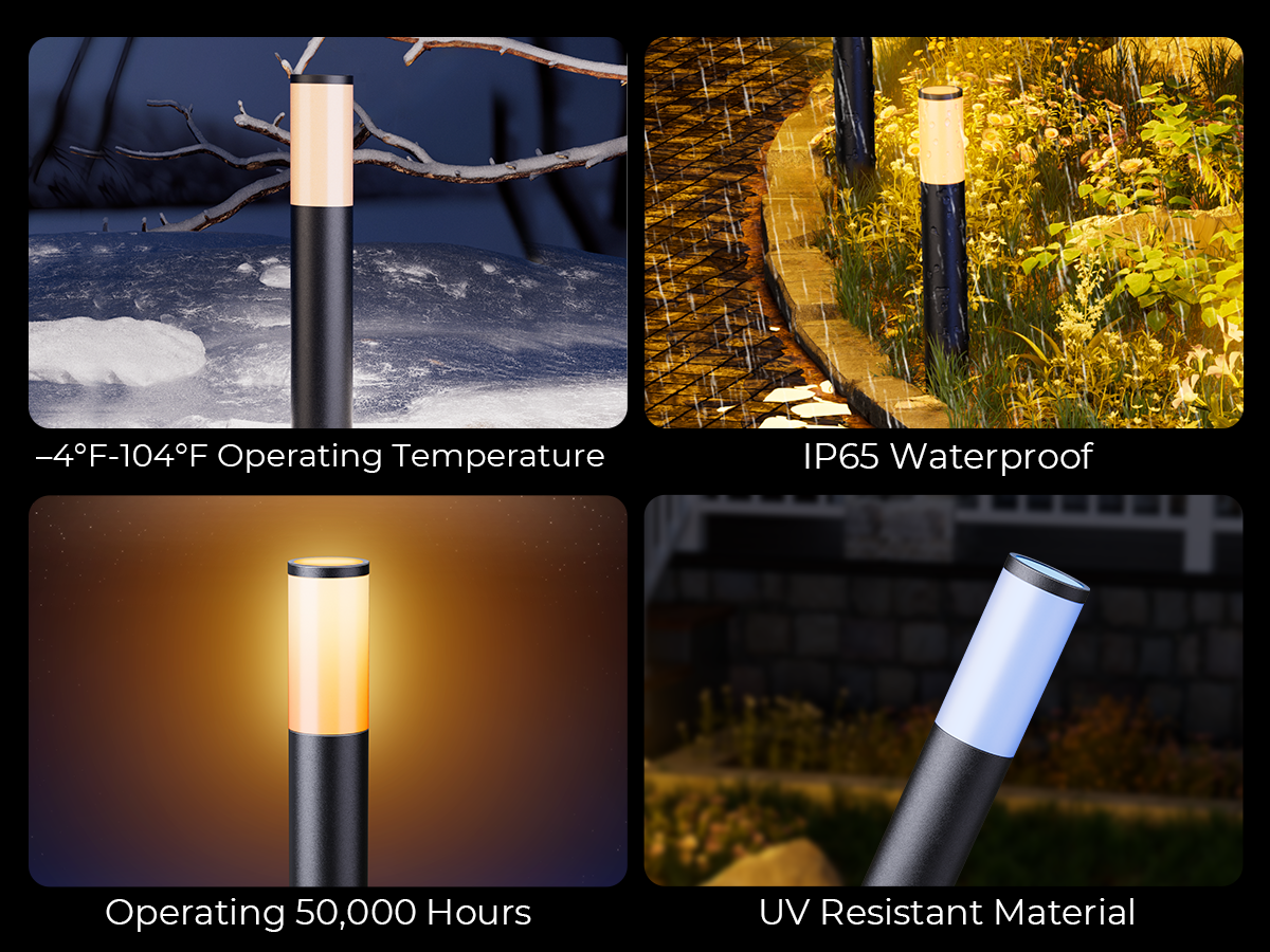Weather resistant smart pathway lights with waterproof and UV resistant design