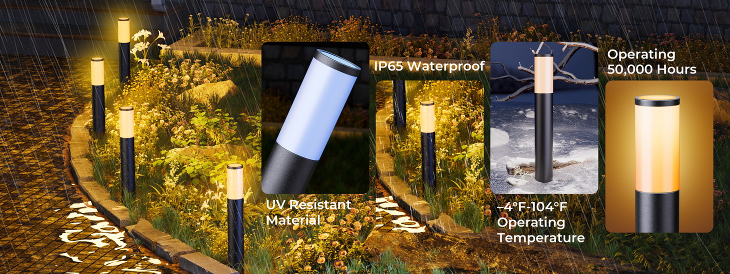 Weather resistant smart pathway lights with waterproof and UV resistant design
