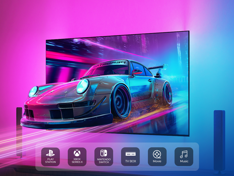 Smart HDMI TV backlight with dynamic RGB lighting synced to on-screen content, controlled by mobile app for immersive gaming and movie experience