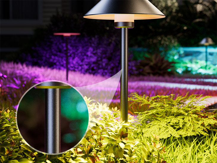 Black metal solar garden path light with durable pole and warm lighting