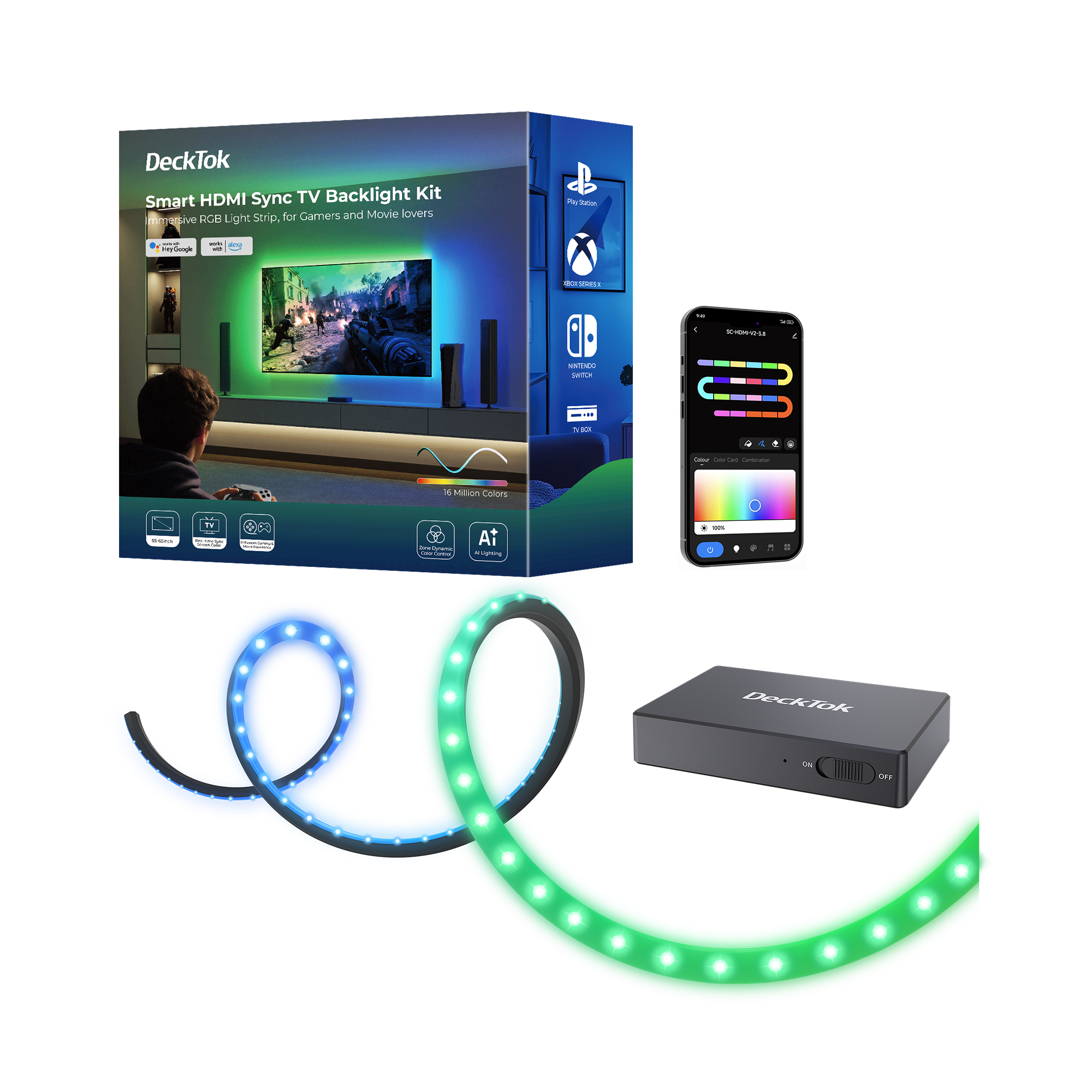 DeckTok Smart HDMI Sync TV Backlight Kit