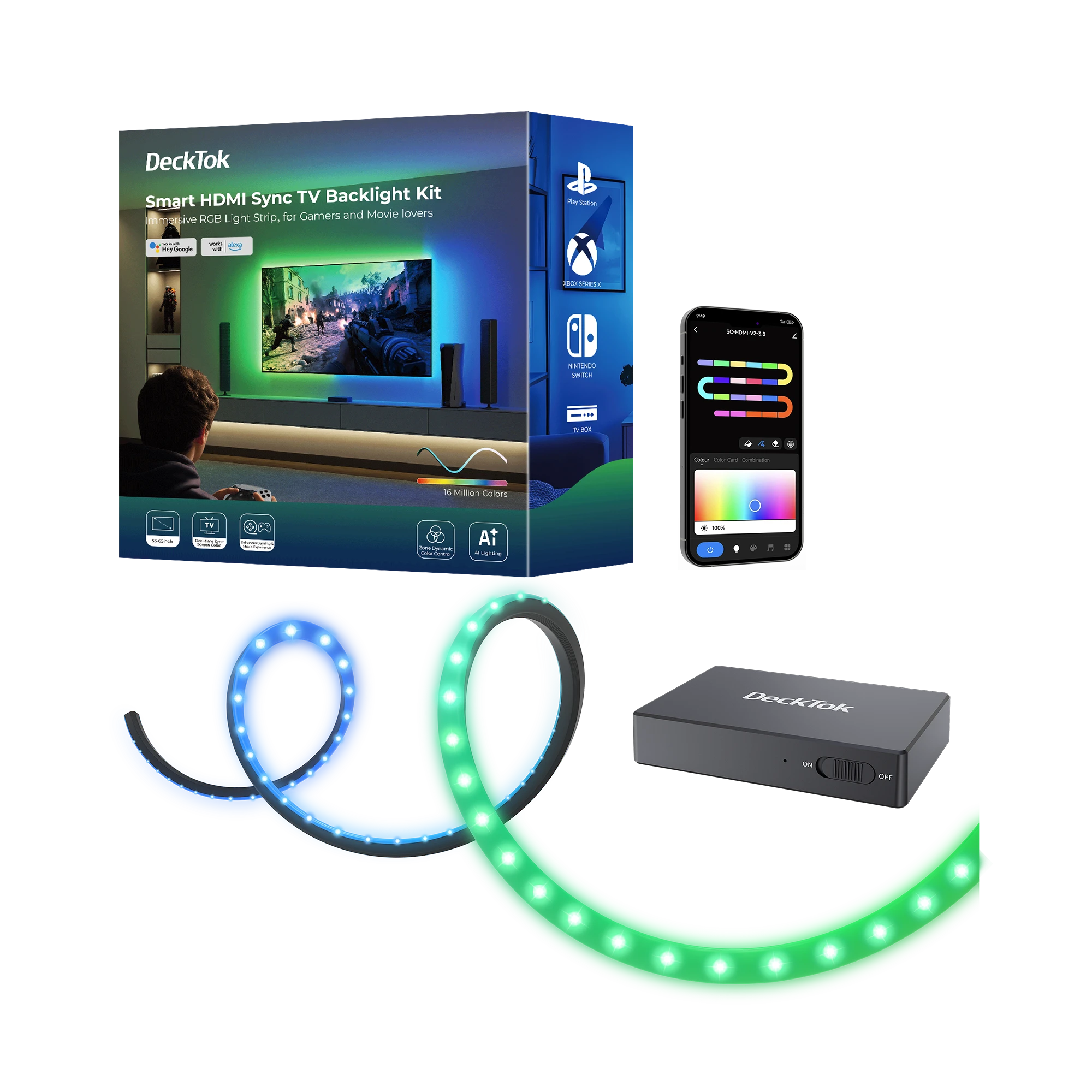 DeckTok Smart HDMI Sync TV Backlight Kit