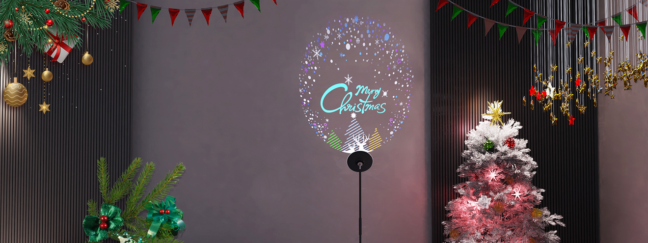 Christmas projection floor lamp creating festive holiday light patterns