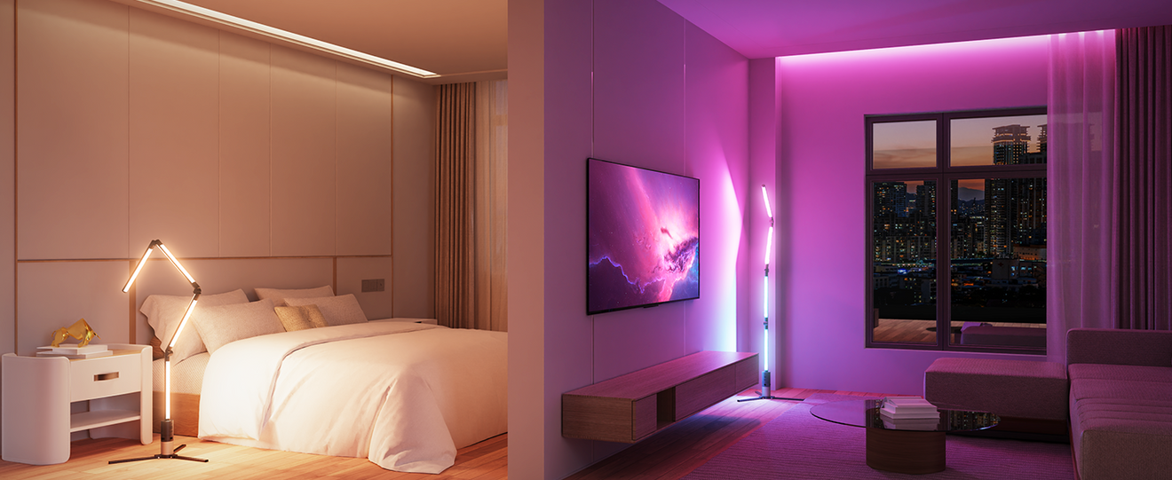 DeckTok smart LED indoor lighting providing adjustable ambience and mood setting for a bedroom, featuring sleep-friendly technology, compact design, and multiple lighting modes for relaxation.