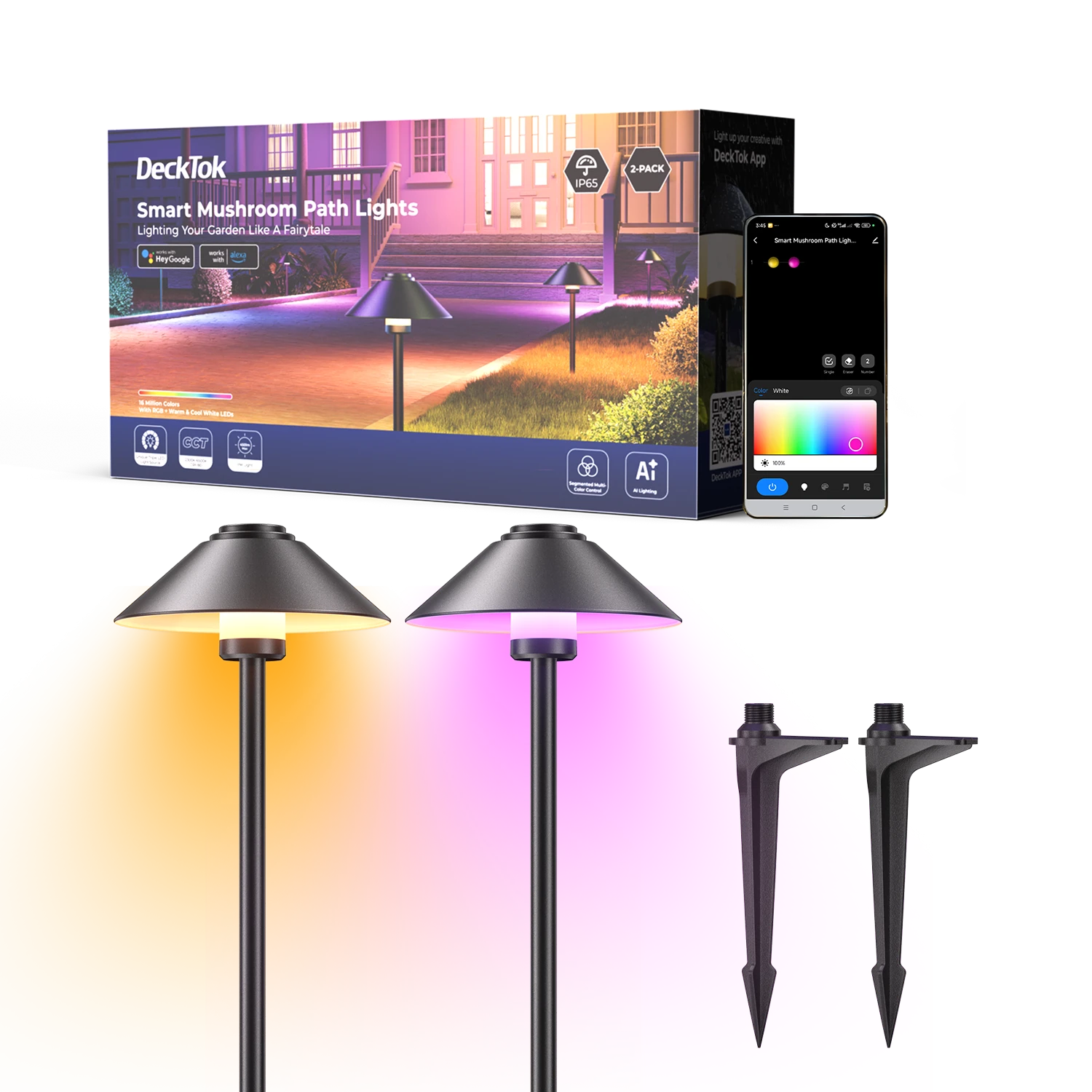 DeckTok Smart Mushroom Path Lights (2-pack)